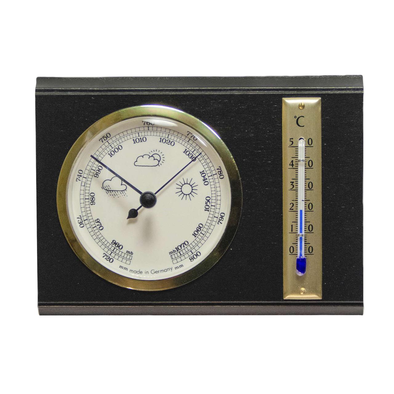 Настінний барометр з термометром Moller 202213 | Домашня метеостанція Темне дерево/Wood Black