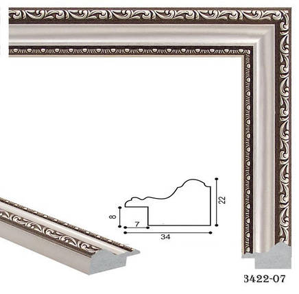 Фоторамка 50х60 см., срібна зі срібним накатом, багет 3422-07, фото 2