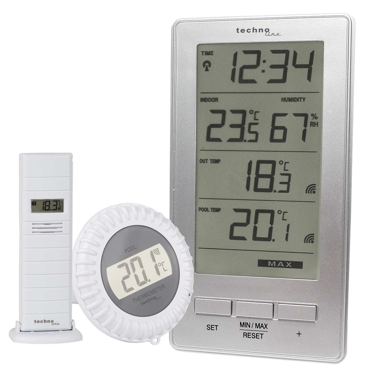 Метеостанція і термогігрометр Technoline WS9069 IT Silver + термометр для басейну