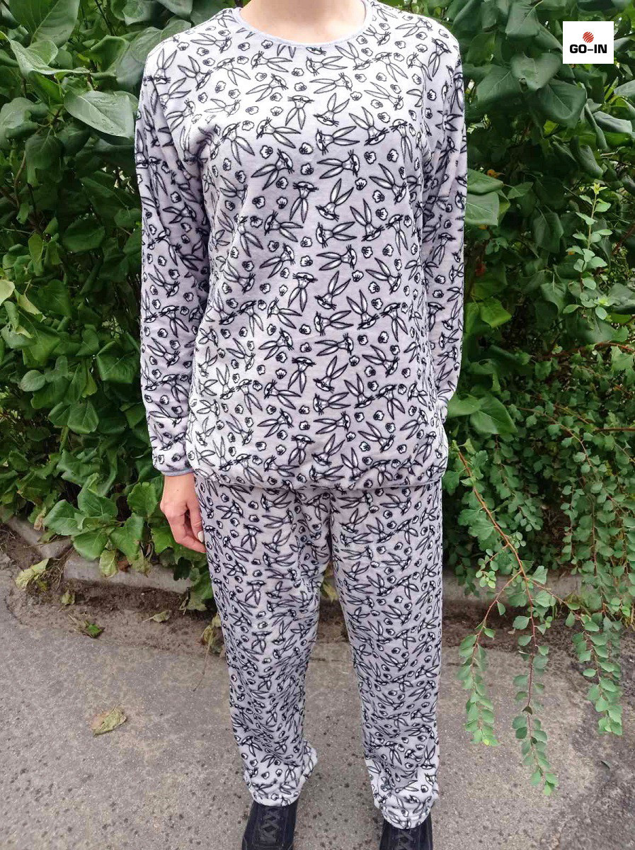 Піжама жіноча тепла махрова зимова сіра р.48-58