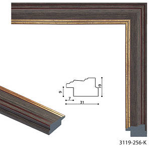 Фоторамка 50х70 см., темно-коричнева із золотою вставкою, багет 3119-256К