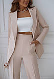 Жіночий костюм оверсайз піджак із поясом і брюки Палаццо Люкс нюд (різні кольори) XS S M L XL XXL, фото 4