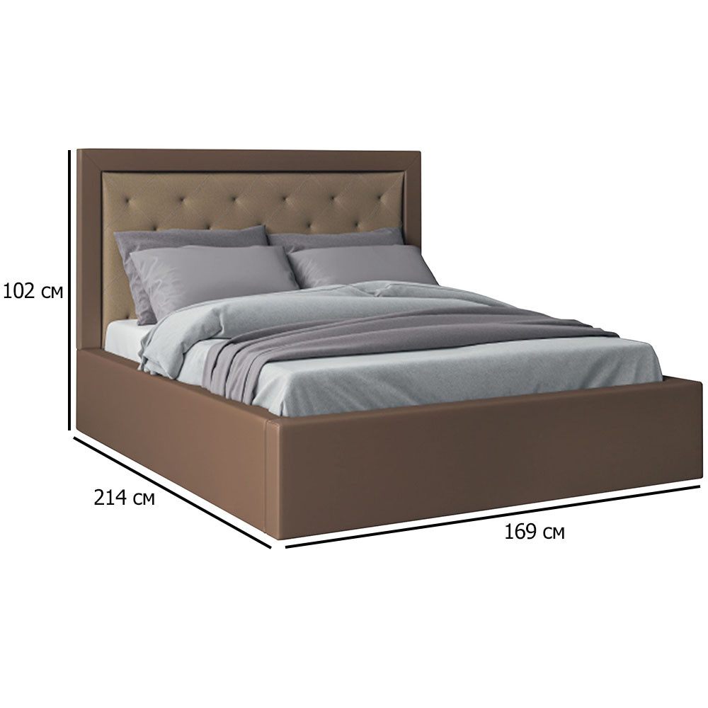 Коричневе двоспальне ліжко подіум 160х200 см Кароліна 4 з підйомним механізмом зі шкірозамінника, фото 1