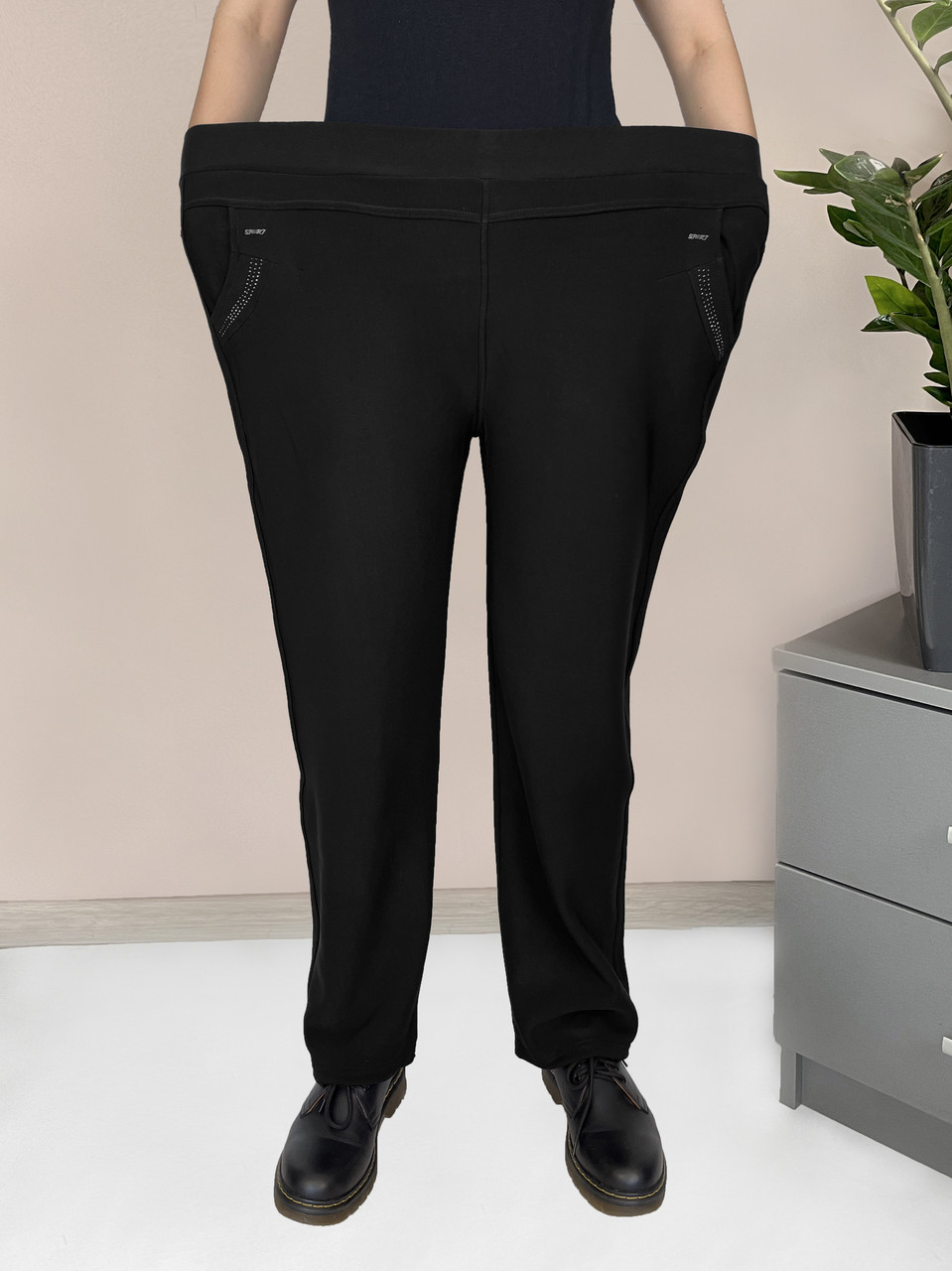 Штани жіночі зимові хутра 10XL — 12XL Лосини теплі у великих розмірах Чорний