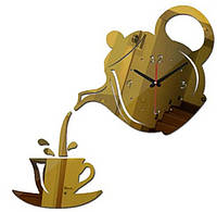 41х41 см, 3д часы на кухню, дизайнерские настенные часы, оригинальные настенные часы Чайник, цвет золото