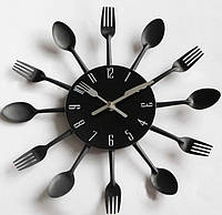 3д часы на кухню, дизайнерские настенные часы, оригинальные настенные часы 3d Столовые приборы, Черные