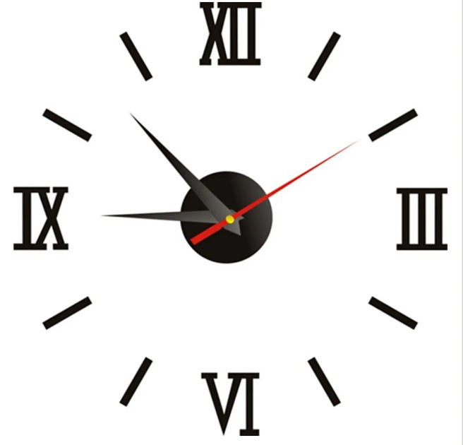 38х38 см, Годинник наклейка, годинник для кімнати, настінний стікер годинник, 3d годинник на стіну Rome mini, чорні