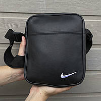 Чорна барсетка Nike з еко-шкіри чоловічий месенджер Найк шкіряна якісна сумка через плече колір чорний