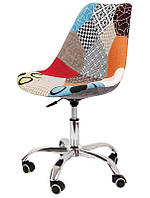 Кресло Астер на колесах, обивка ткань пачворк (разноцветные лоскуты), с регулировкой высоты