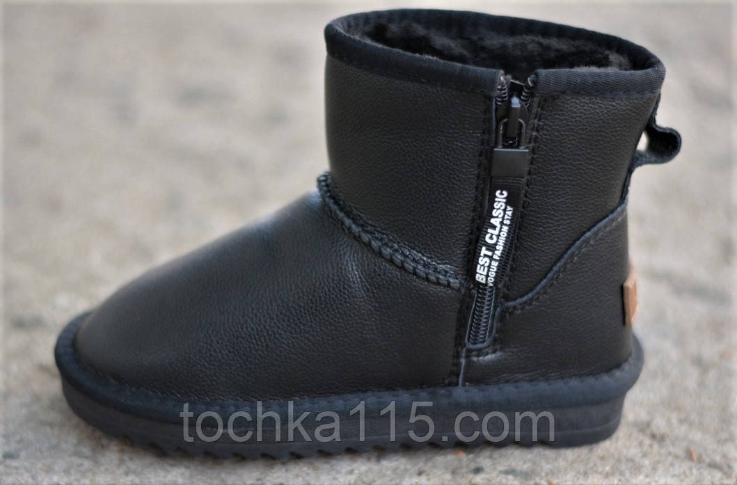Низькі зимові дитячі Ugg itts шкіряні уггі чорні р31 19.8 см