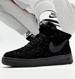 Чоловічі кросівки Nike Air Force 1 LV High високі осінь весна замшеві чорні. Живо фото