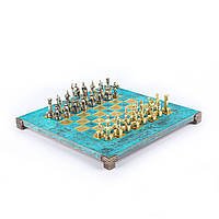 Шахматный набор Manopoulos "Шах и Мат", материал латунь и цинка, размер 28*28 см. Цвет голубой