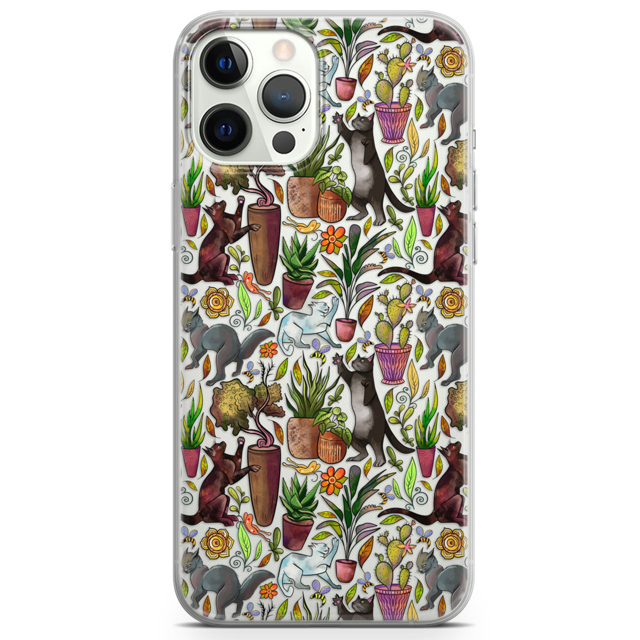 Чохол силіконовий для Apple IPhone 12 |13 Pro, Pro Max, mini (Декоративні рослини у горщиках, домашні коти)