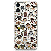Чехол силиконовый для Apple IPhone 12 |13 Pro, Pro Max, mini (Коты в очках, ковбои, дикий запад, шериф, карты)