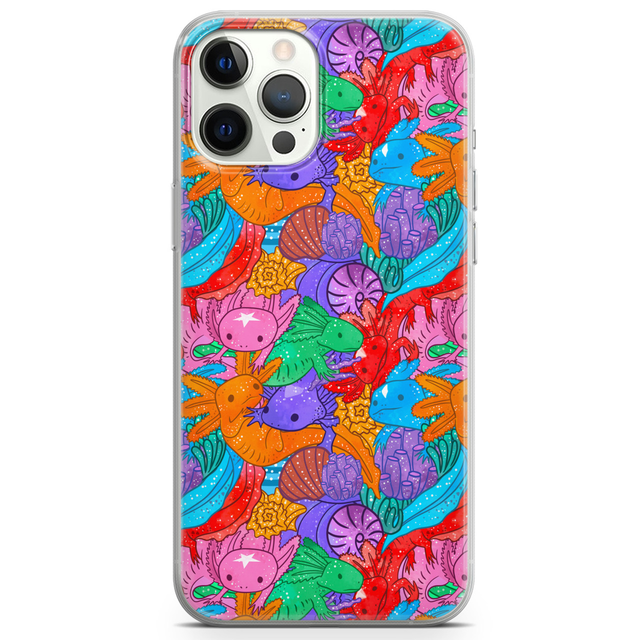 Чохол силіконовий для Apple IPhone 12 |13 Pro, Pro Max, mini (Фарбовий аксолотль, морський саламандр, корали)