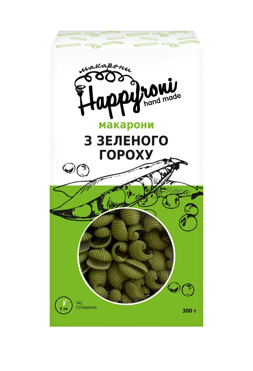 Макароны из зеленого гороха ракушки Happyroni 300 г - фото 1 - id-p1681100297