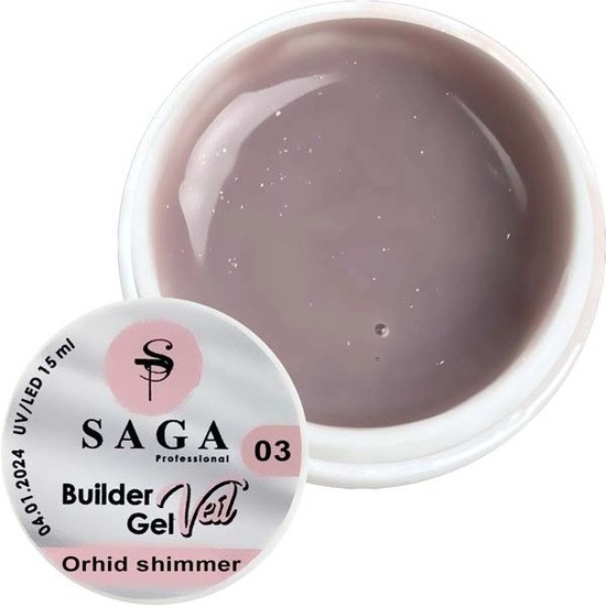 Гель для нарощення нігтів Saga Professional Builder Gel Veil 3 Shimmer блідо-рожевий з шимером , 30 мл