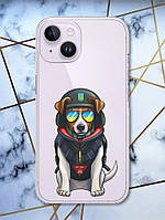 Прозрачный чехол с защитой камеры на iPhone 14 :: пёс Патрон (принт 4)