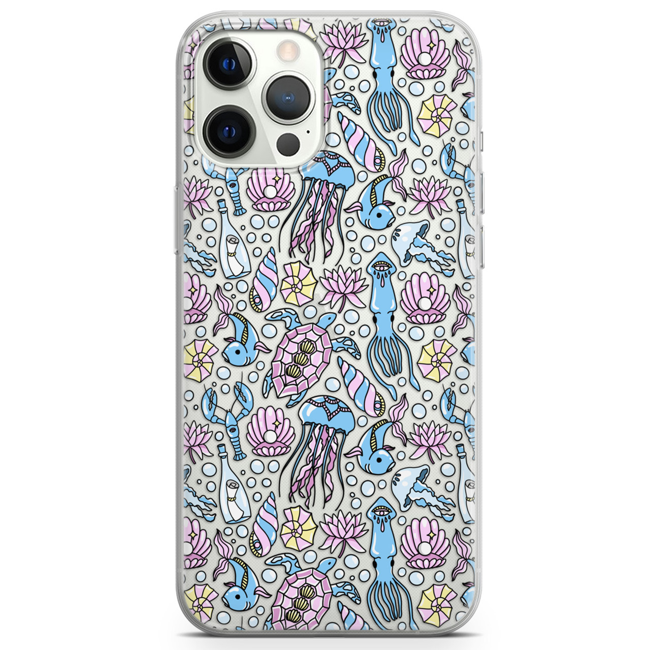 Чохол силіконовий для Apple IPhone 12 |13 Pro, Pro Max, mini (Мила морські тварини, медуза, рибки, рак, черепаха, черепашки)