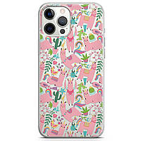 Чехол силиконовый для Apple IPhone 12 |13 Pro, Pro Max, mini (Розовая лама единорог, радуга, кактус, звезды)