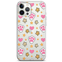 Чехол силиконовый для Apple IPhone 12 |13 Pro, Pro Max, mini (Розовая лапка кролика, цветочки, звездочки,