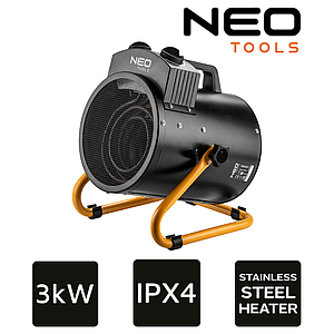 Теплова гармата Neo Tools 90-068, 3 кВт, 80м2, IPX4, нагр. елемент - нерж. сталь