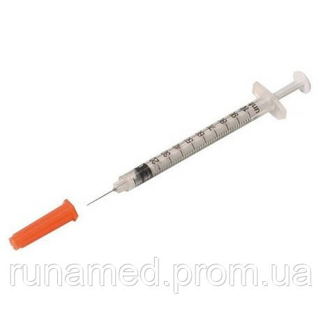 Шприц инсулиновый 1 мл U-100 3-компонентный с интегрированной иглой 30G ...