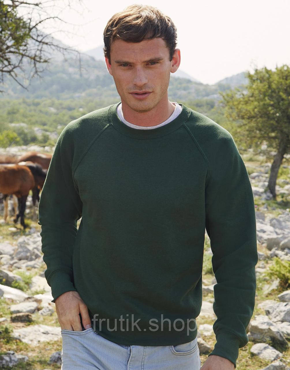 Чоловічий світшот з начосом на тонкому флісі Classic Raglan Sweat реглан светр жіноча Темно-зелений, S