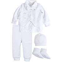 Комплект одежды новорожденного мальчика из пяти предметов на крещение с вышивкой Белый