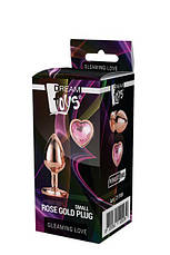 DT21790 Анальна пробка з серцем GLEAMING LOVE ROSE GOLD PLUG MEDIUM, фото 2