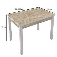 Кухонный стол раскладной прямоугольный Марсель 90-160х70 см дуб шервуд на белых ножках