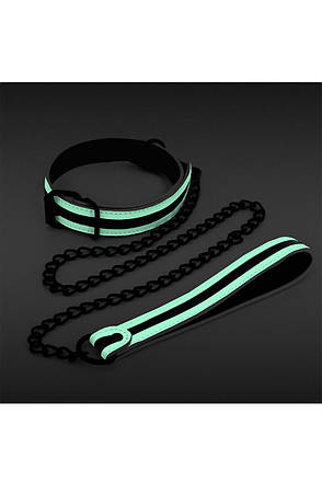 Ошийник з повінню, світяться в темряві NS Novelties GLO BONDAGE COLLAR AND LEASH GREEN, фото 2
