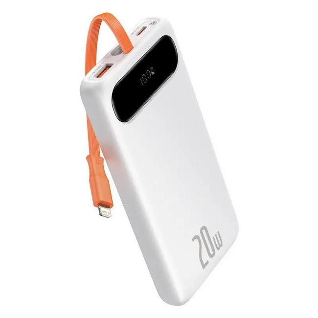 УМБ повербанк Power Bank Baseus Block PPBLK-02 10000mAh 20W QC, з кабелем Lightning, білий, фото 1