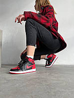 Женские кроссовки Nike Air Jordan 1 Mid Black Red (красные с чёрным) высокие яркие спортивные кроссы/кеды топ