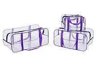 Набір із 3х прозорих сумок у пологовий будинок S+L+XL фіолетові