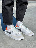 Мужские кроссовки Nike Blazer Low 77 Vintage Leather White Black Orange (белые с чёрным/оранжевым) L0603 топ 42