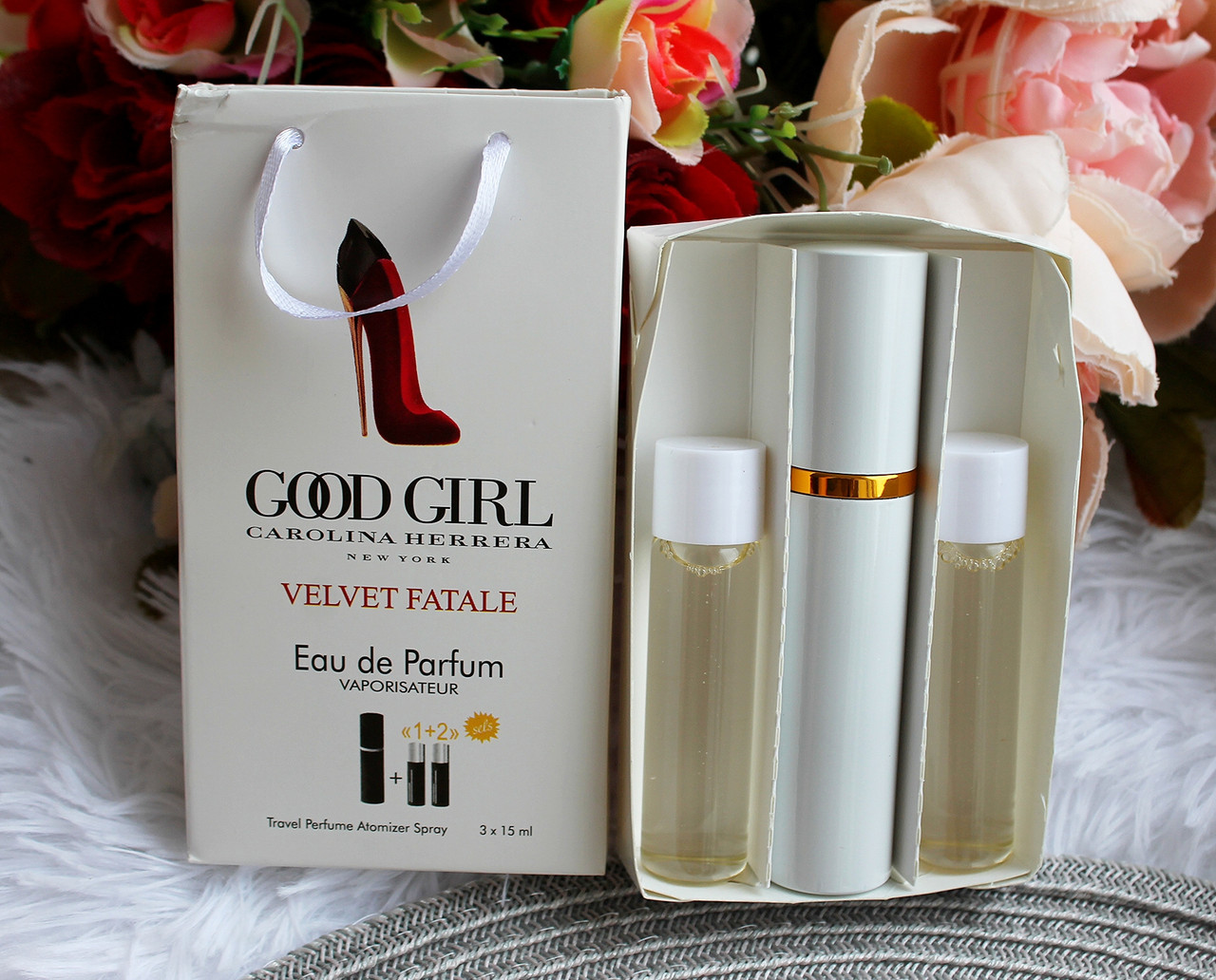 Міні-парфуми з феромонами жіночий Carolina Herrera Good Girl Velvet Fatale 3х15 мл