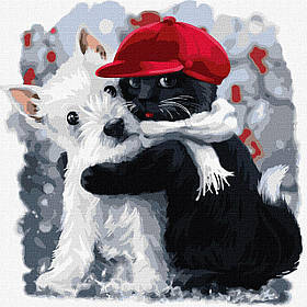 Картина за номерами Тварини " Кіт та пес" 40*40 см Ідейка KHO 4267