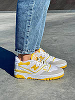 Женские кроссовки New Balance 550 Yellow Logo (белые с жёлтым и бежевым) крутые яркие спортивные кроссы L0609 37