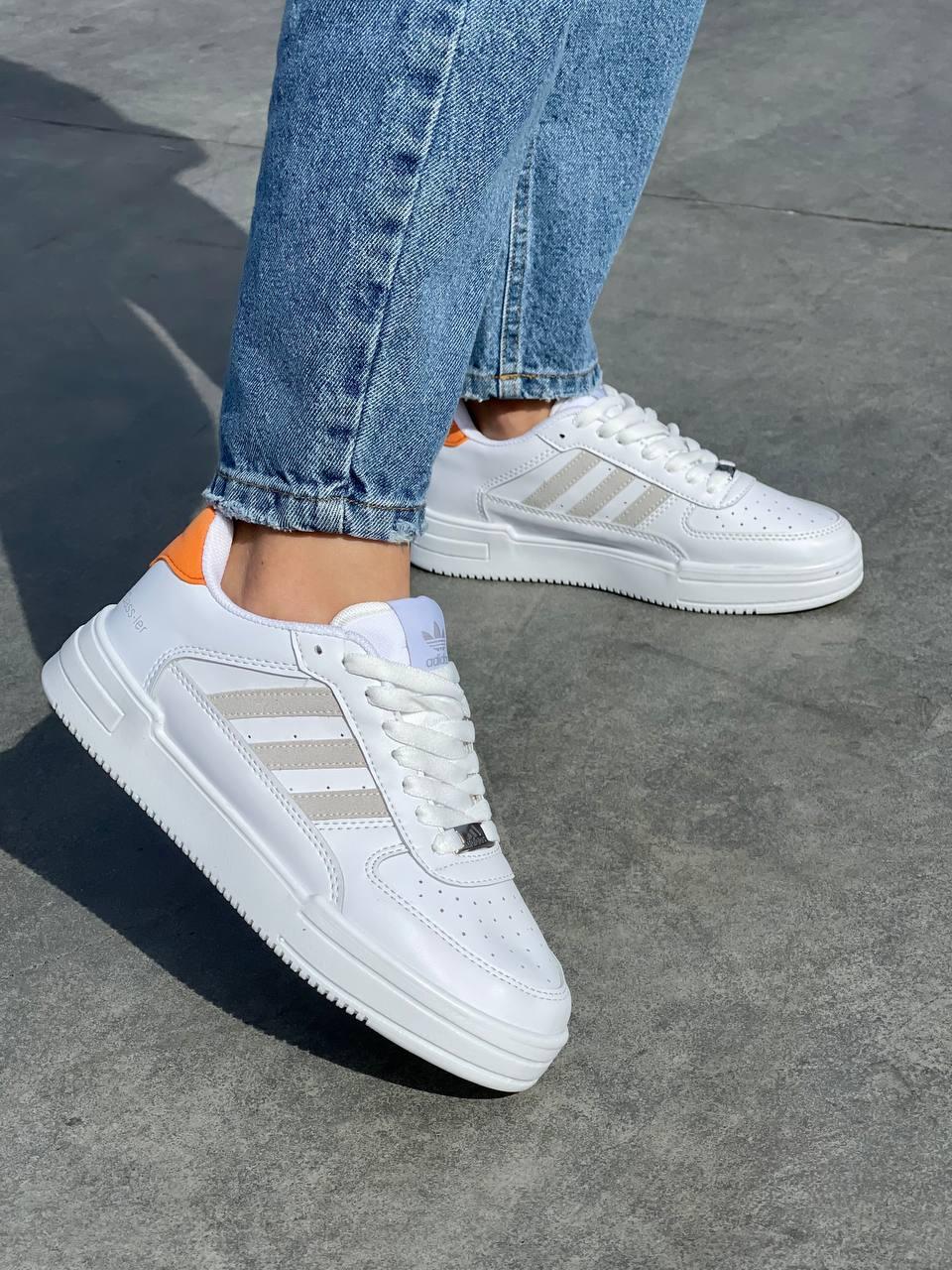 Женские кроссовки Adidas Dass-ler White Beige Orange (белые) демисезонные крутые низкие кеды L0632 топ - фото 3 - id-p1681412159