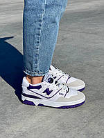 Женские кроссовки New Balance 550 Purple Logo (белые с фиолетовым и бежевым) стильные спортивные кроссы L0607