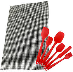 Антипригарний килимок-сітка для BBQ 40 х 33 см і Набір кухонного приладдя 6 в 1 Red (n-1208)