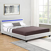 Елегантне м'яке ліжко з LED підсвіткою 120x200 Verona біла екошкіра