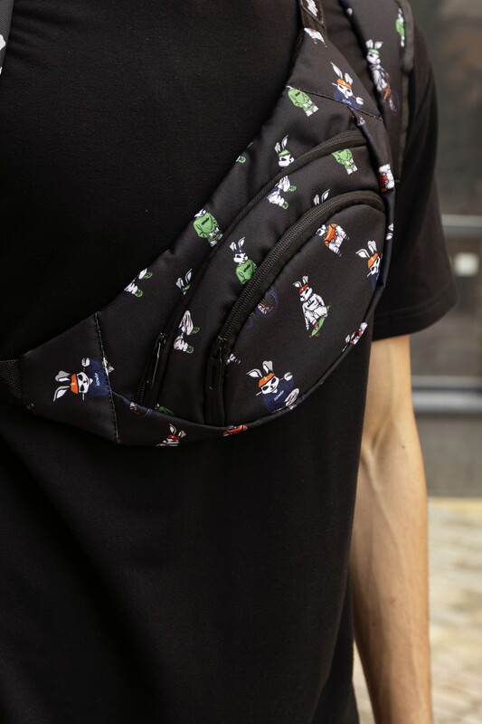 Бананка на два відділення з принтом Rabbit. Колір: чорний, фото 1