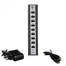 Розгалужувач USB HUB на 10 портів з активною зарядкою 220V. Колір чорний