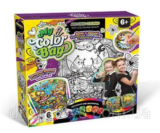 Набір сумка-розмальовка Danko Toys MINI "My Color Bag" фарби, блискітки (mСОВ-01-04U), фото 1