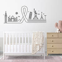 Вінілова інтер'єрна наклейка декор на стіну та шпалери (скло, меблі, дзеркало, метал) "Головні пам'ятки різних країн" з оракалу