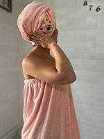 Жіночий банний набір для сауни лазні - халат-сукня на кнопках і чалма-тюрбан (рушник для сушіння волосся)