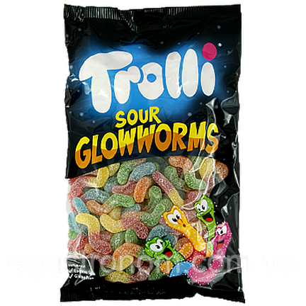 Желейки кислі світлячки Троллі Trolli sour glowworms 1kg 8шт/ящ (Код: 00-00012745)