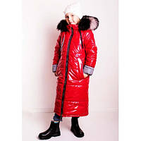 Зимнее супер длинное пальто Climber с светоотражателями красное 110